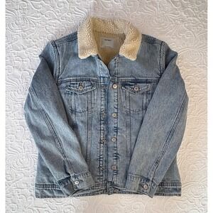 Old Navy Womens Sherpa Lined Denim Trucker Jacket Light Wash Blue Med CA17897